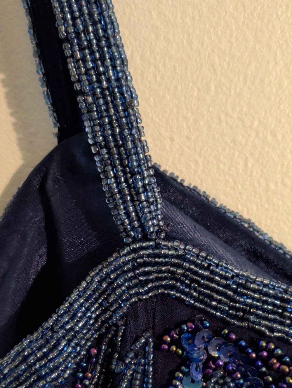 VINTAGE silk beaded navy cocktail dress - size 8 - Picture 10 of 16